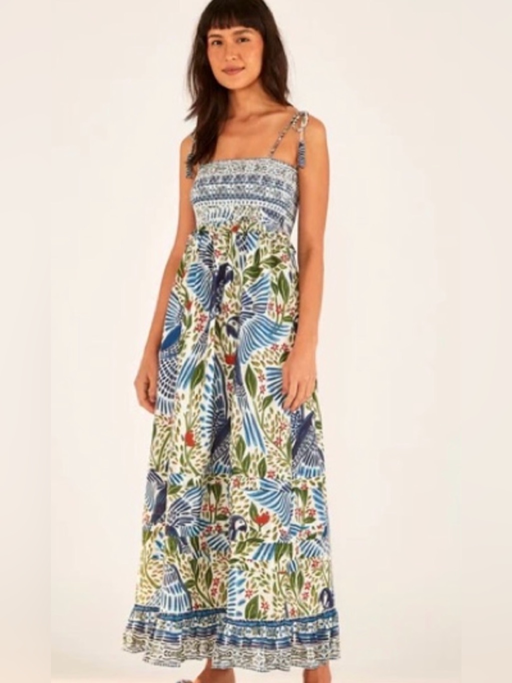 Farm Rio Blue, Green & White Tropical Print Maxi Dress